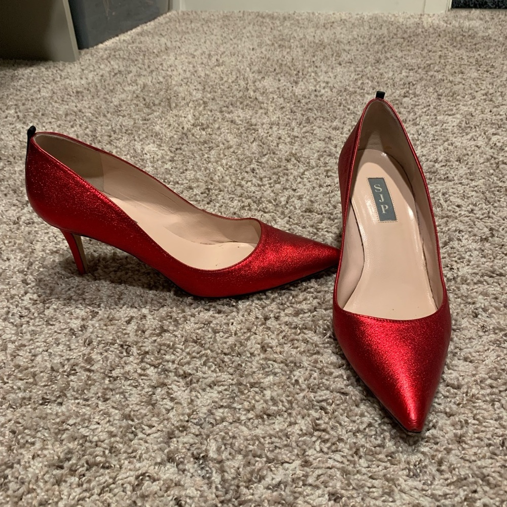 SJP Sarah Jessica Parker red metallic Fawn heels EU38